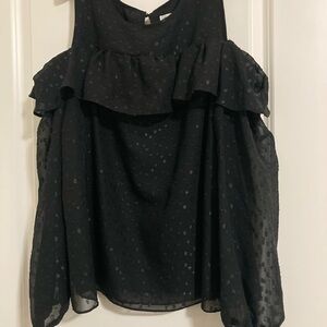 Cato Black Textured Cold Shoulder Blouse